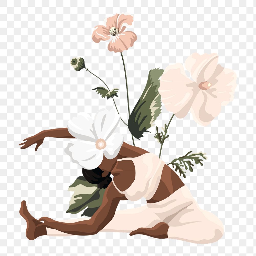 Woman yoga png pose flower, wellness remix, editable design