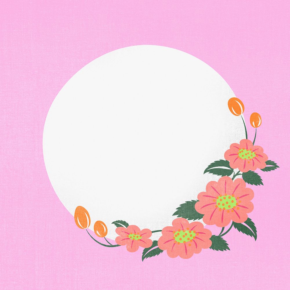 Flower circle border on pink background, editable design