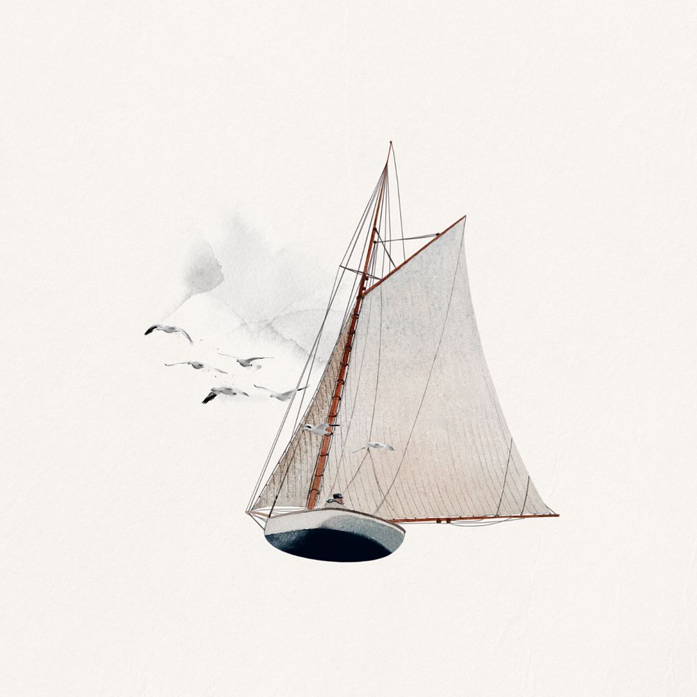 Watercolor sailboat, editable remix design