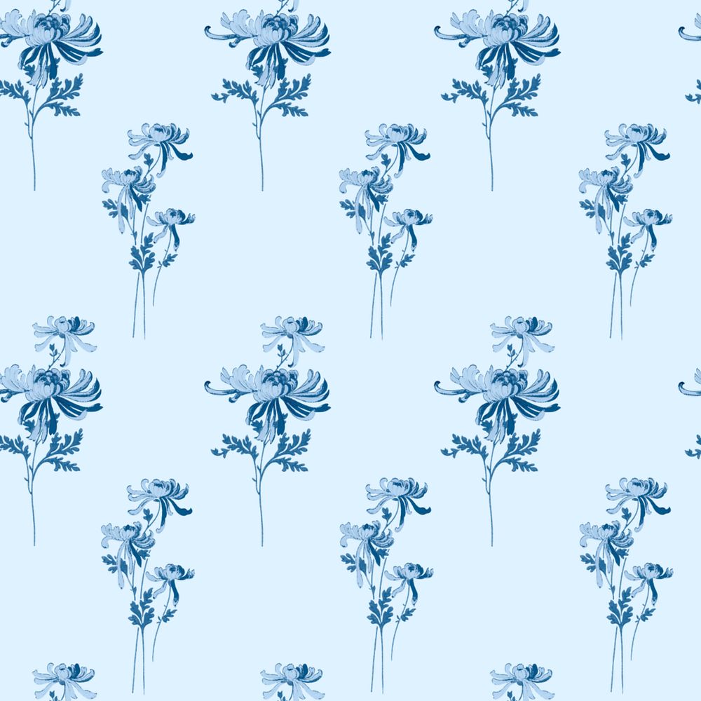 Vintage chrysanthemum flower pattern, blue background