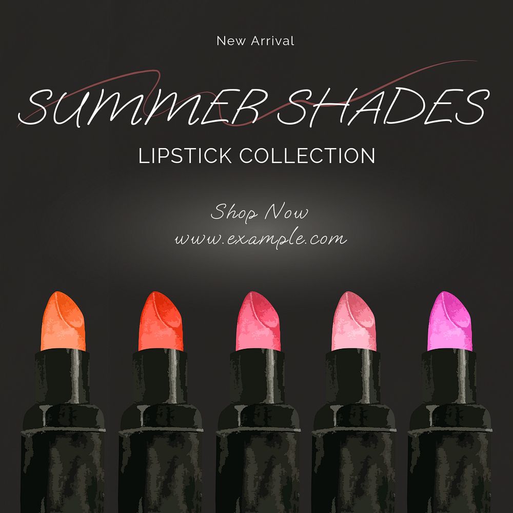 Summer lipstick collection Instagram post template, editable text