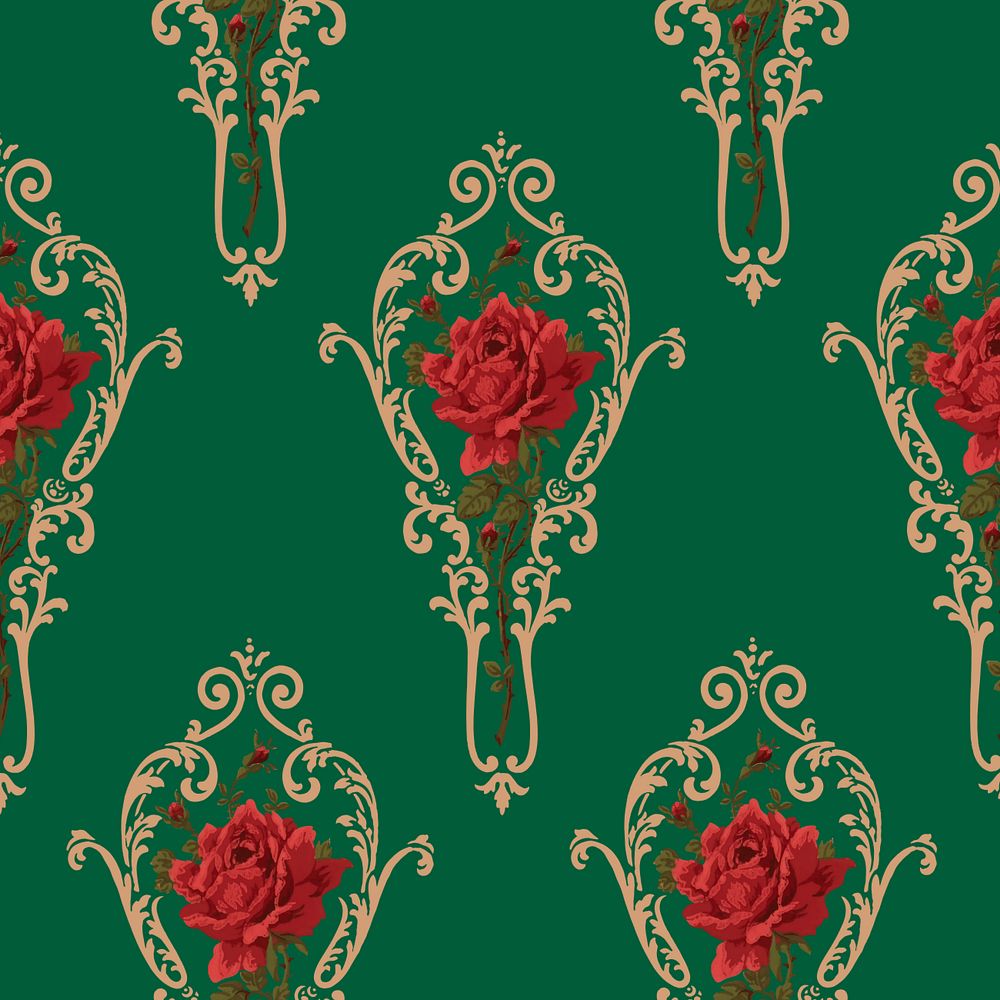 Decorative rose flower pattern, green background