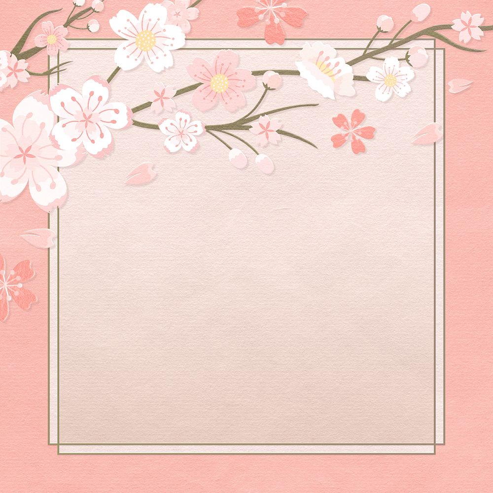 Pink flower border, editable design on simple background