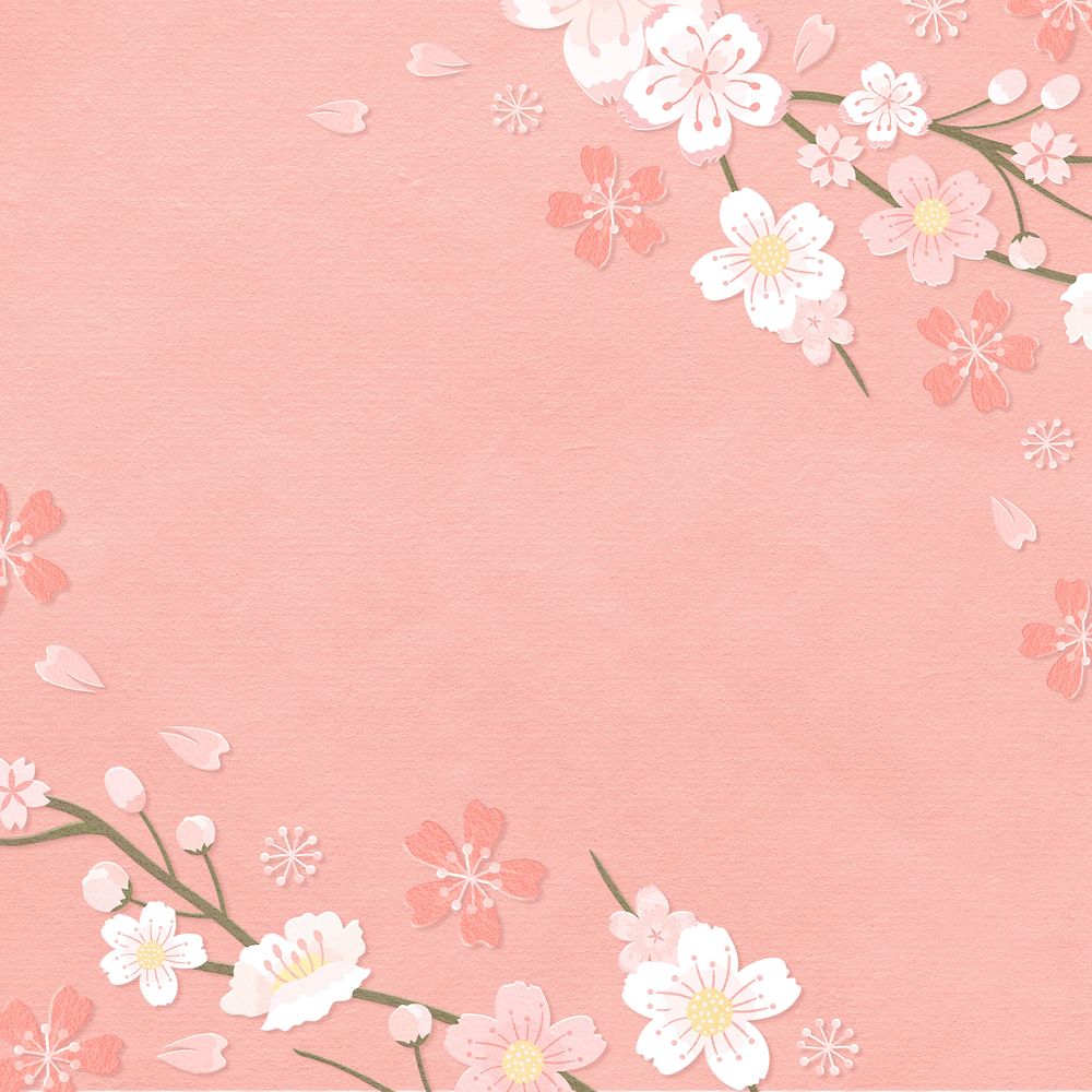 Peach flower border, paper background, editable design