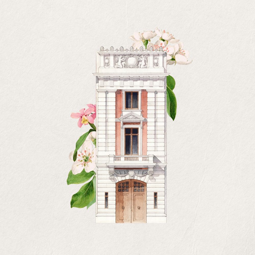 Watercolor building exterior, editable remix design