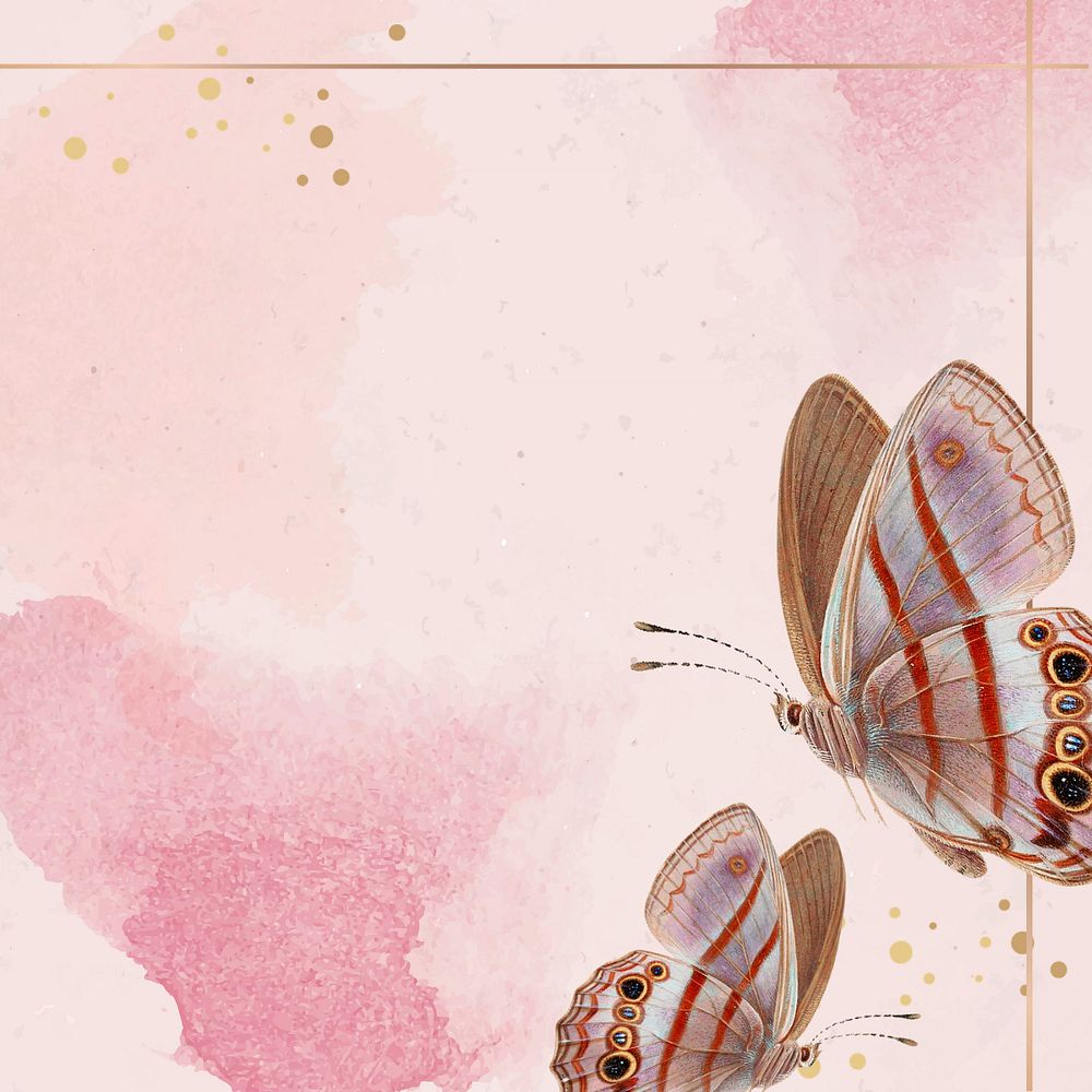 Pink watercolor butterfly border background