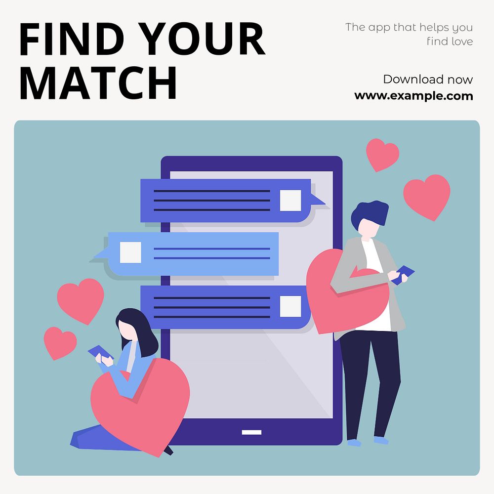 Dating app Instagram post template, editable text