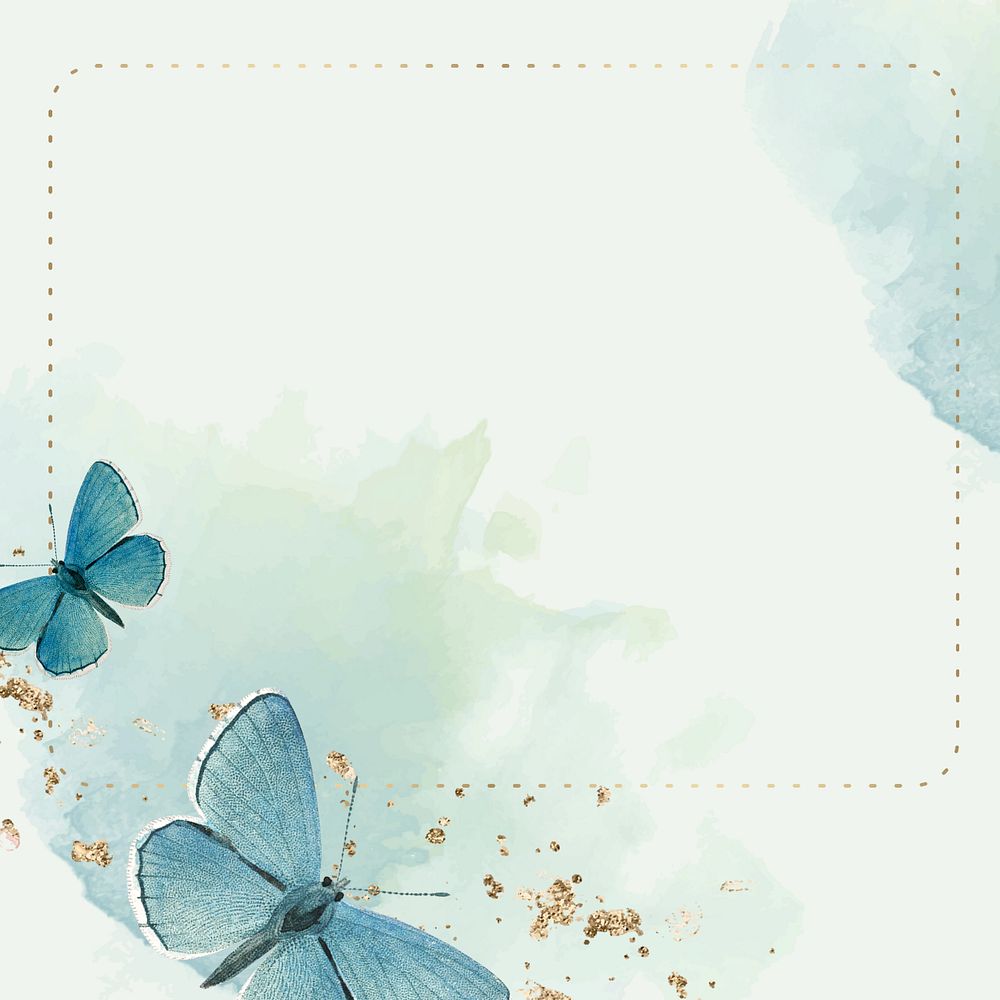 Green frame butterfly watercolor background