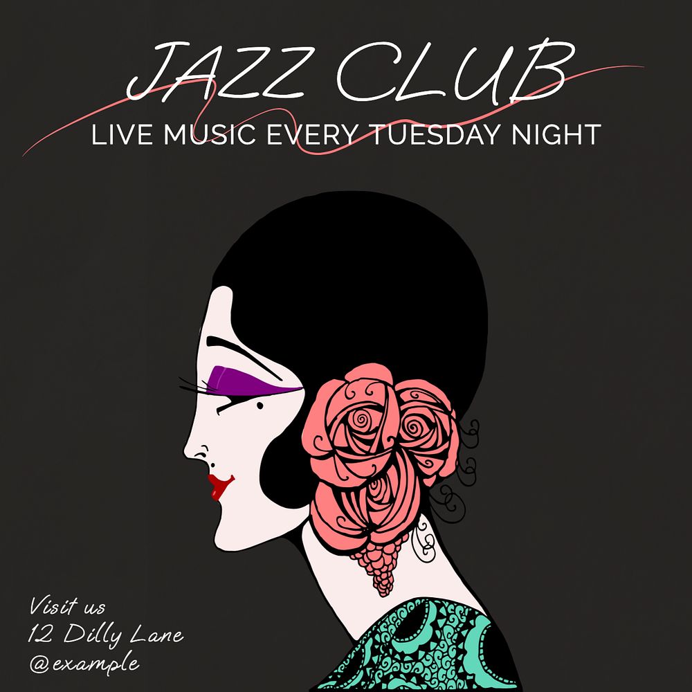 Jazz club Instagram post template, editable text