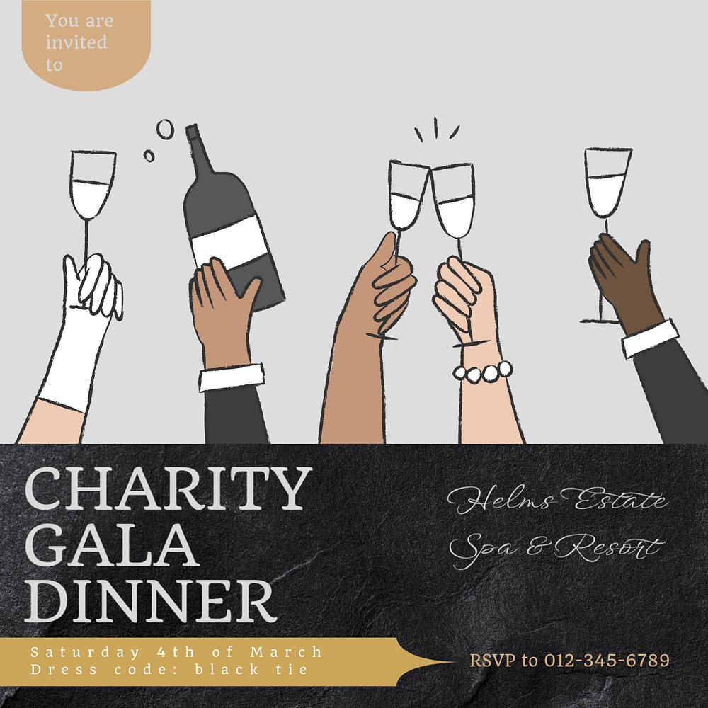 Charity gala dinner Instagram post template, editable text