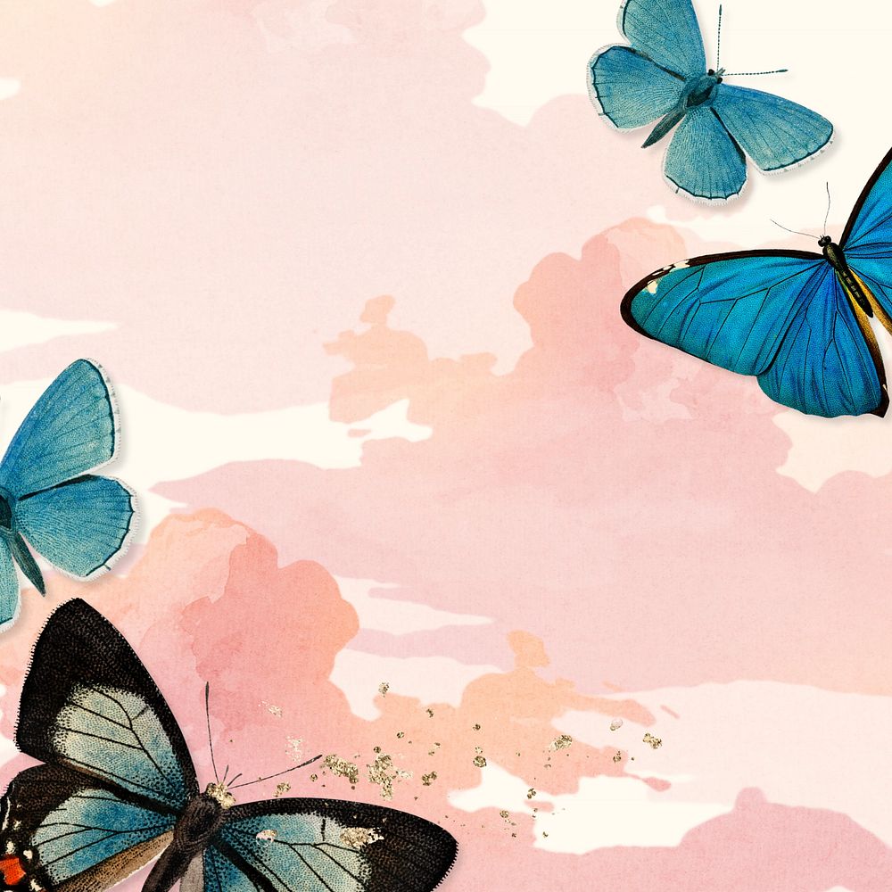 Butterfly border pink watercolor background