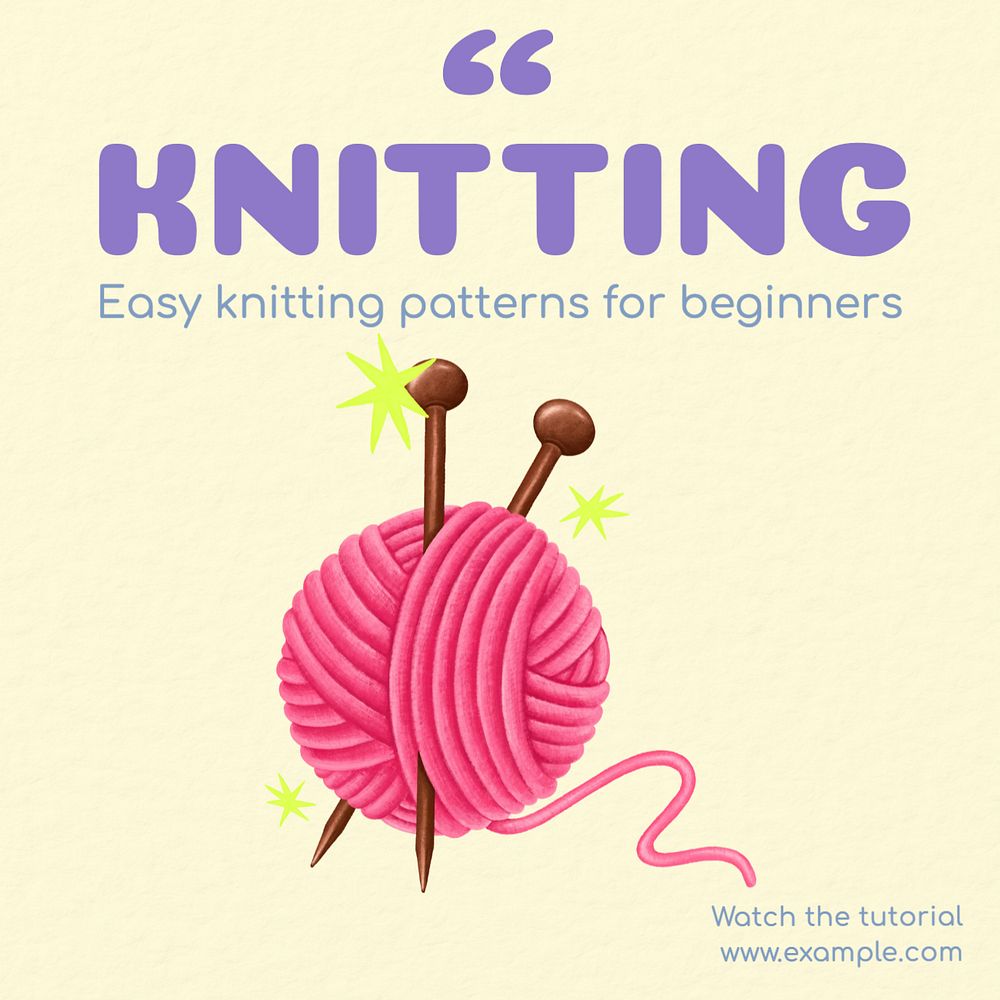 Knitting Instagram post template, editable text