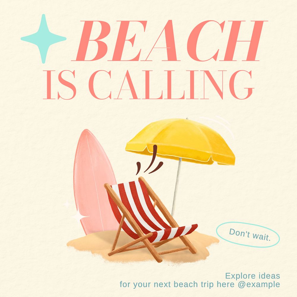 Beach is calling Instagram post template, editable text