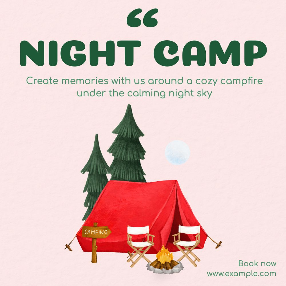 Night camp Instagram post template, editable text