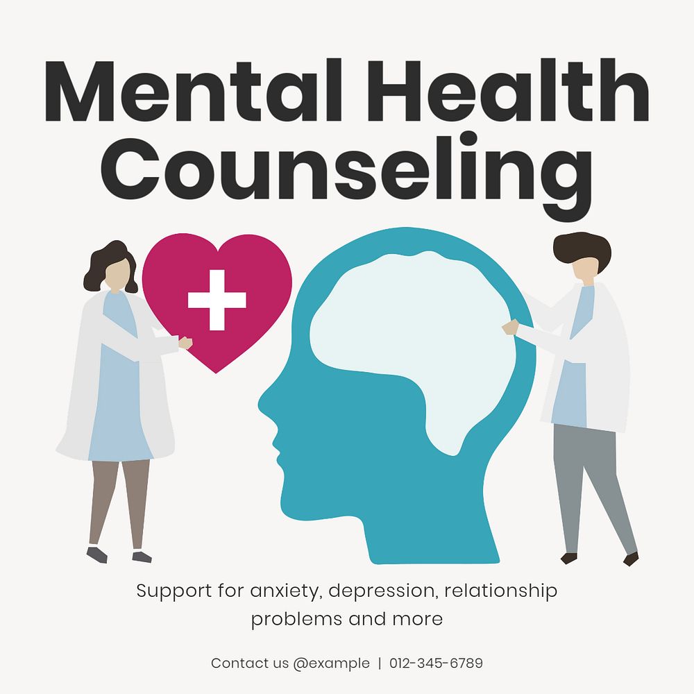 Mental health counseling Instagram post template, editable text