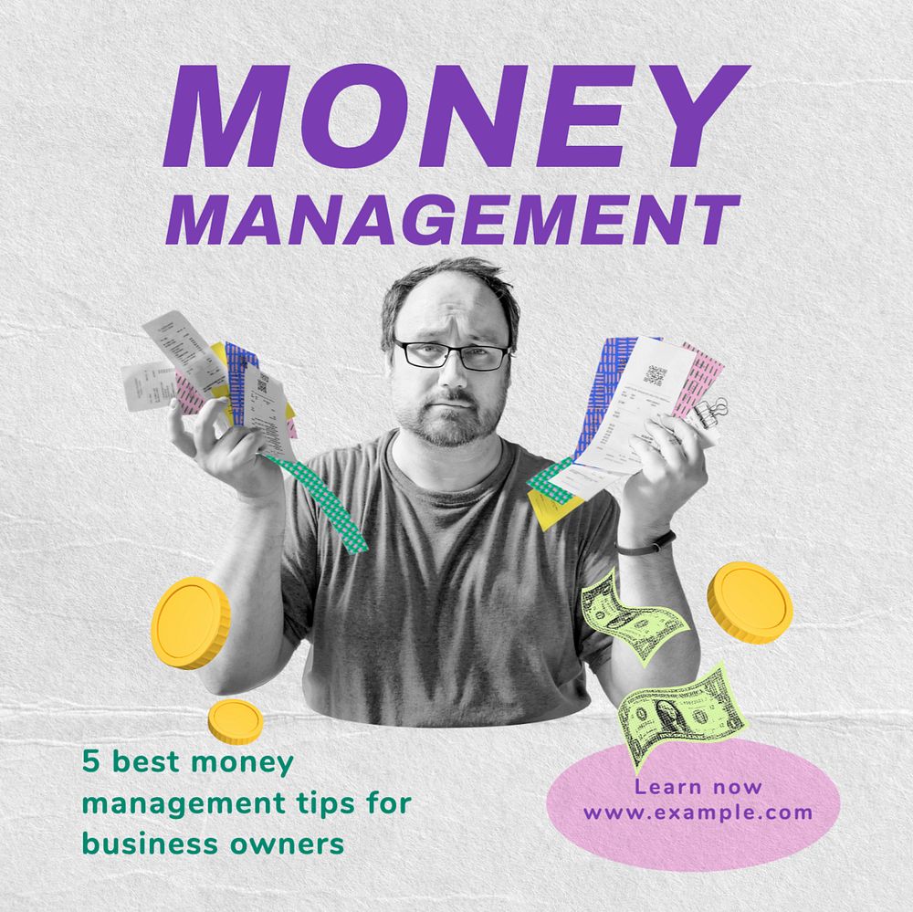 Money management Instagram post template, editable text