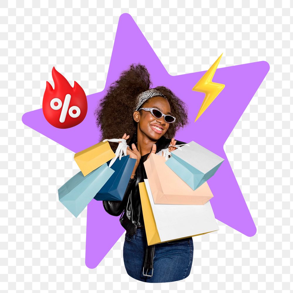 Png shopping woman, 3D remix, transparent background, editable design