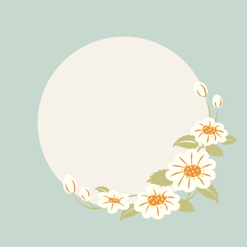 Flower circle border on pastel green background, editable design