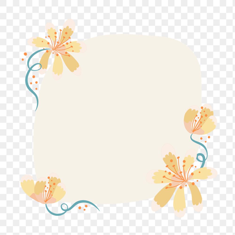 Square flower png border on transparent background, editable design