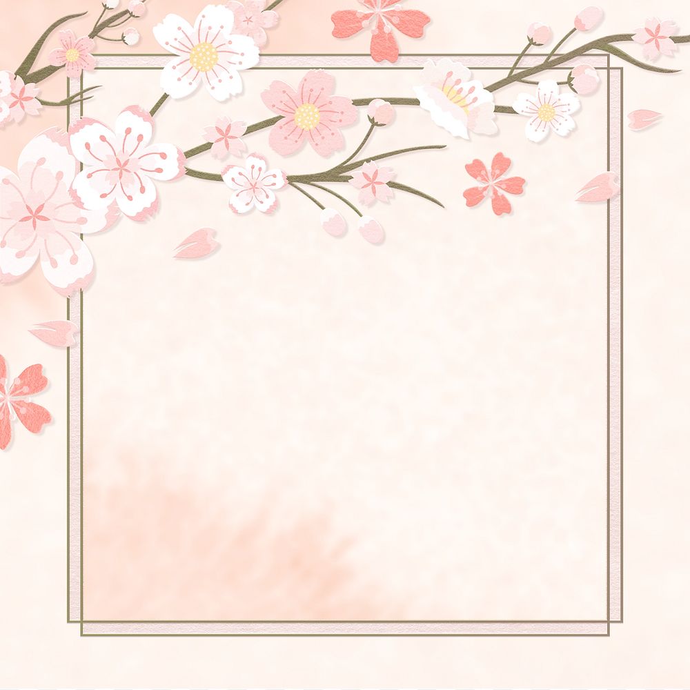 Flower border, pink editable design on water color background