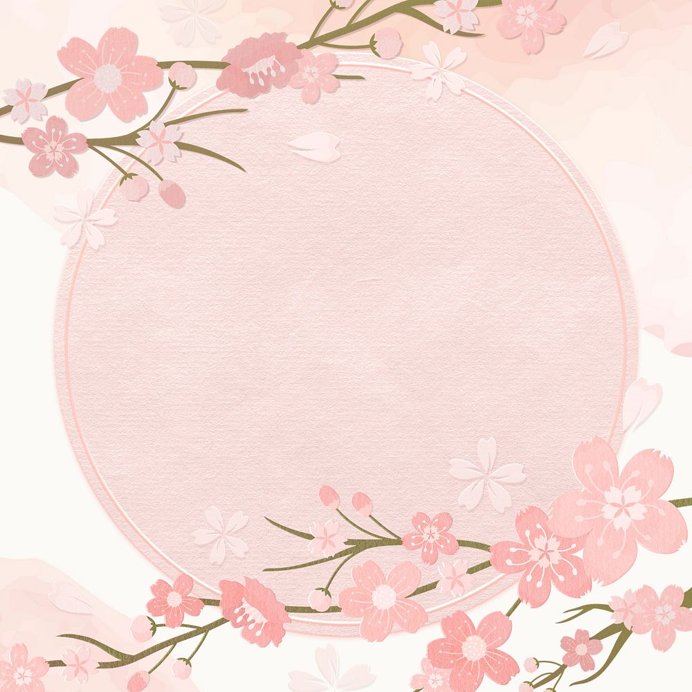 Pink flower border, textured background, editable design