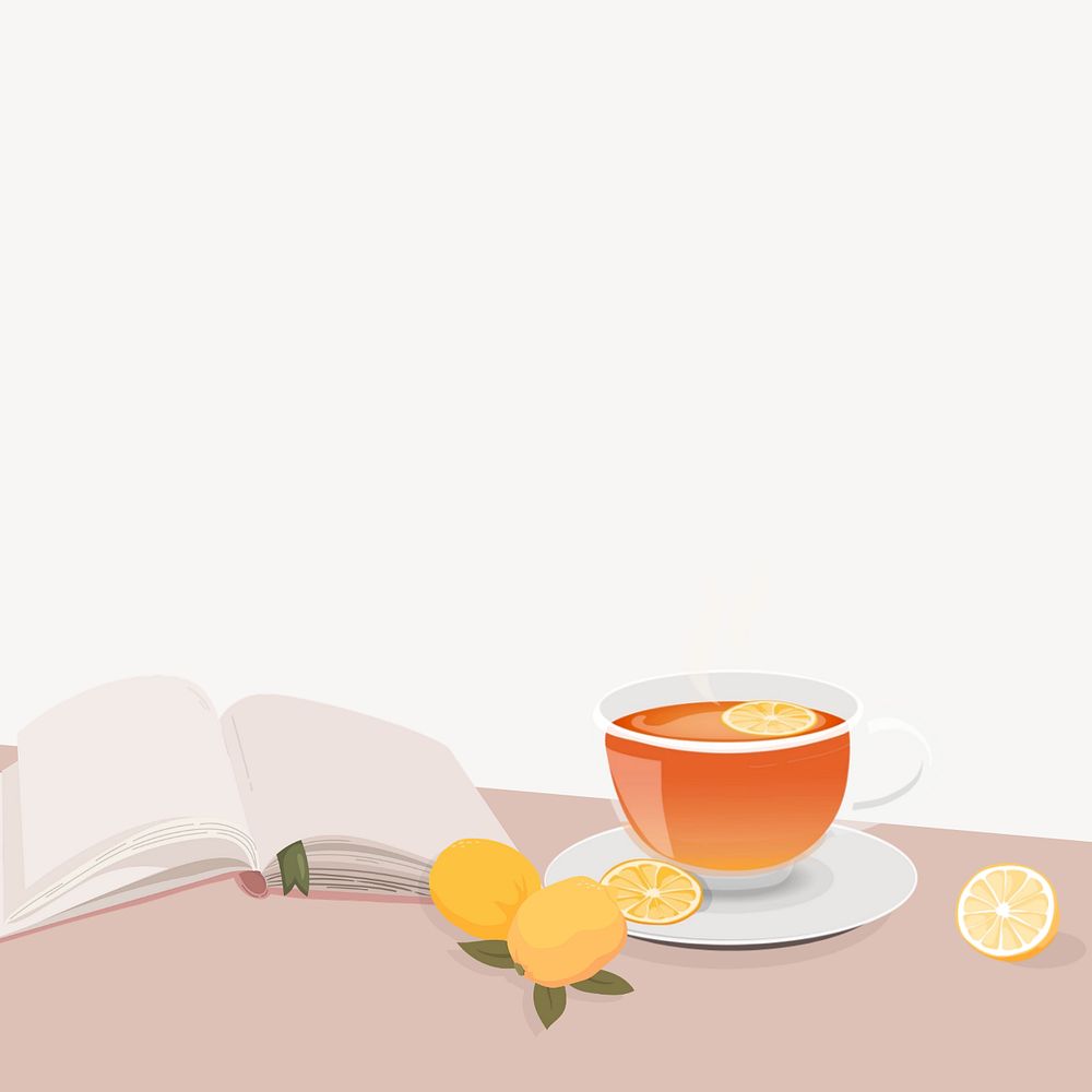 Hot lemon tea background, book reading editable design