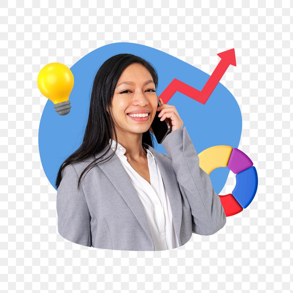Businesswoman phone call png, business growth  editable remix