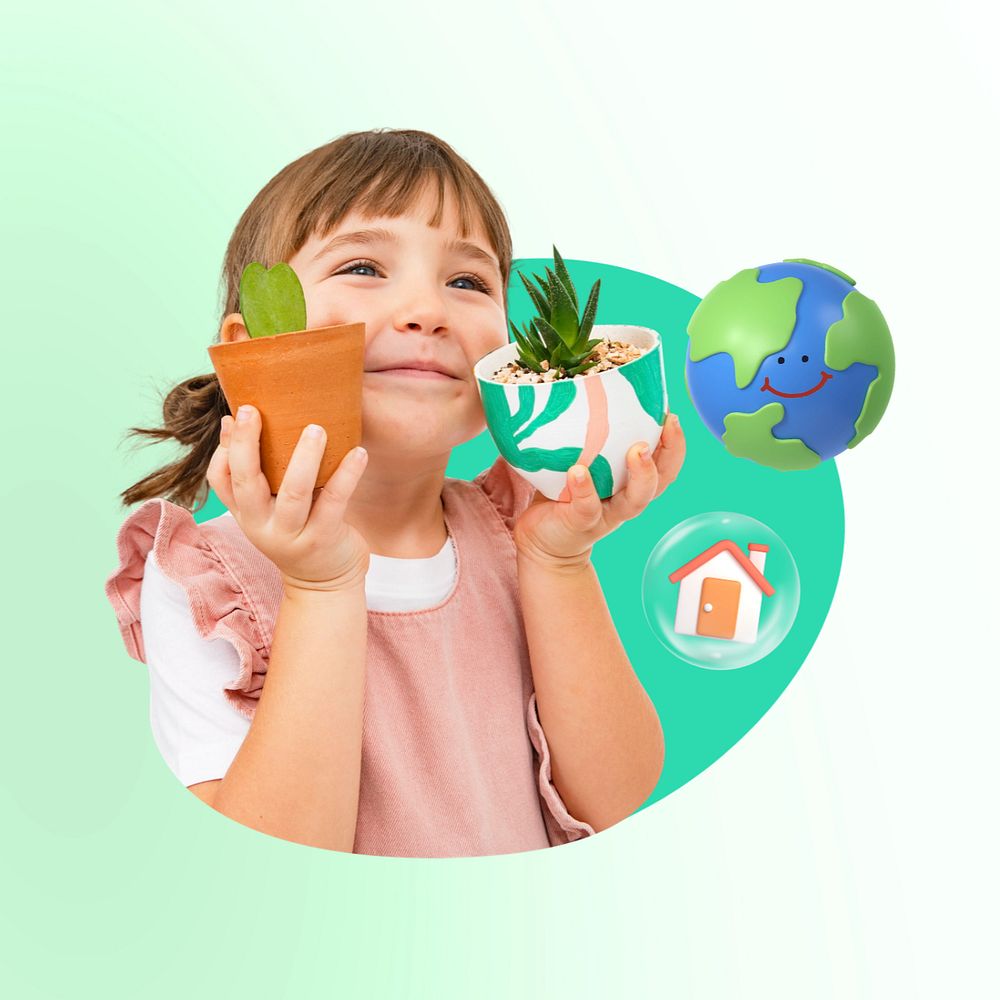 Little girl, eco 3d remix, editable design