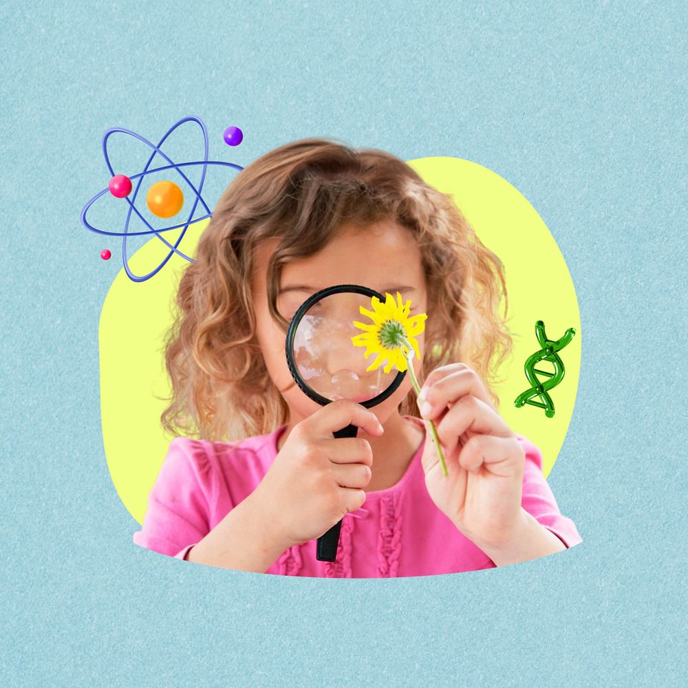 Little girl in science, 3d remix, editable design