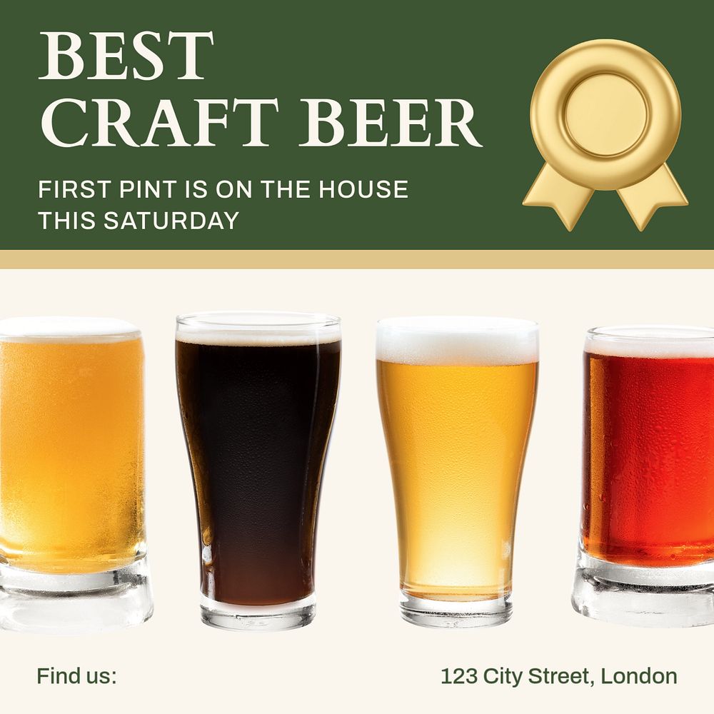 Beer Instagram post template, editable text