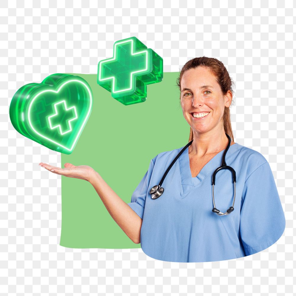 Woman doctor smiling png, creative healthcare  editable remix