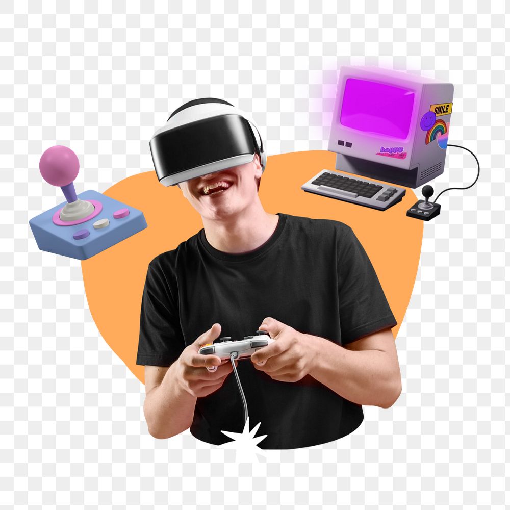 Man playing VR game png, creative  editable remix