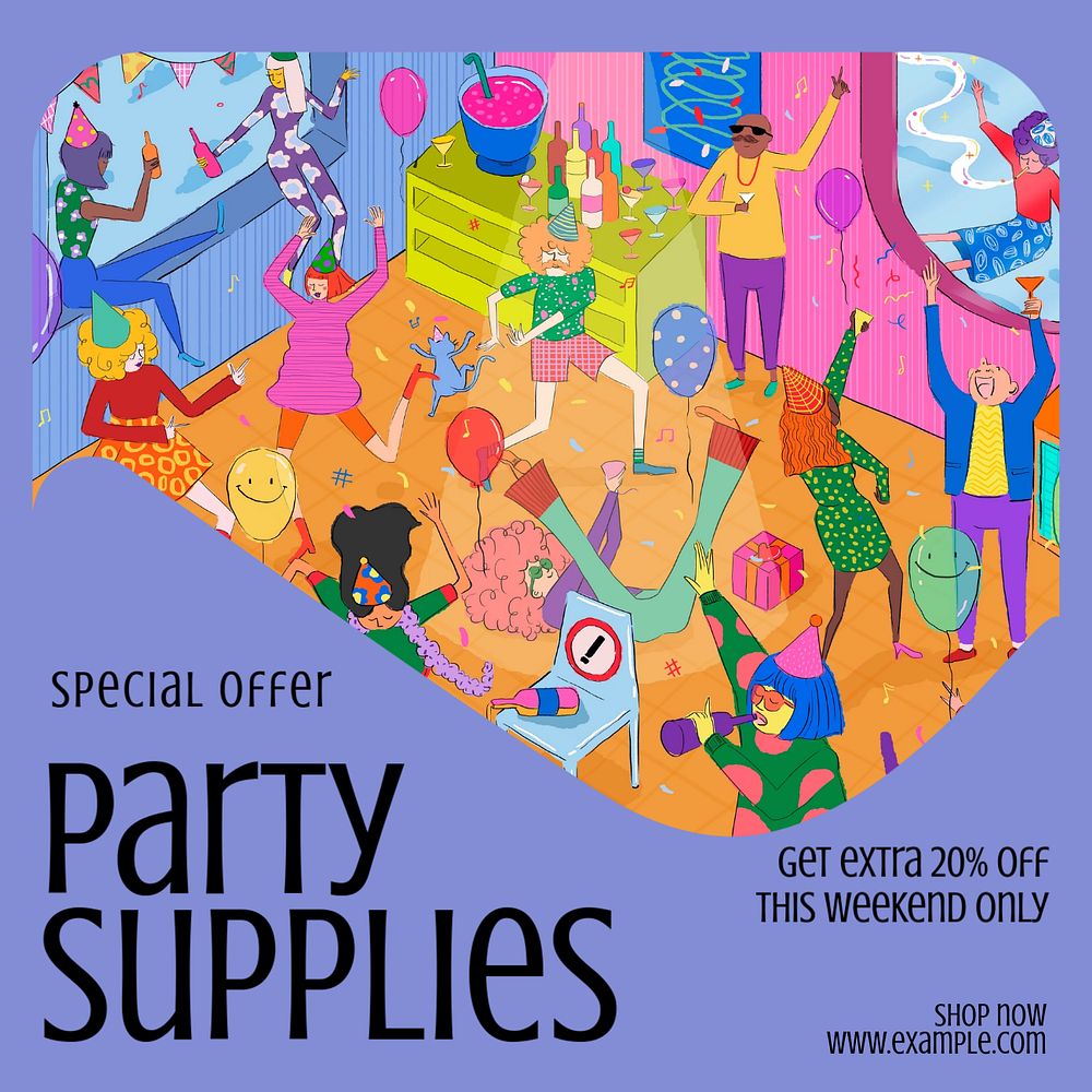 Party supplies Instagram post template, editable text