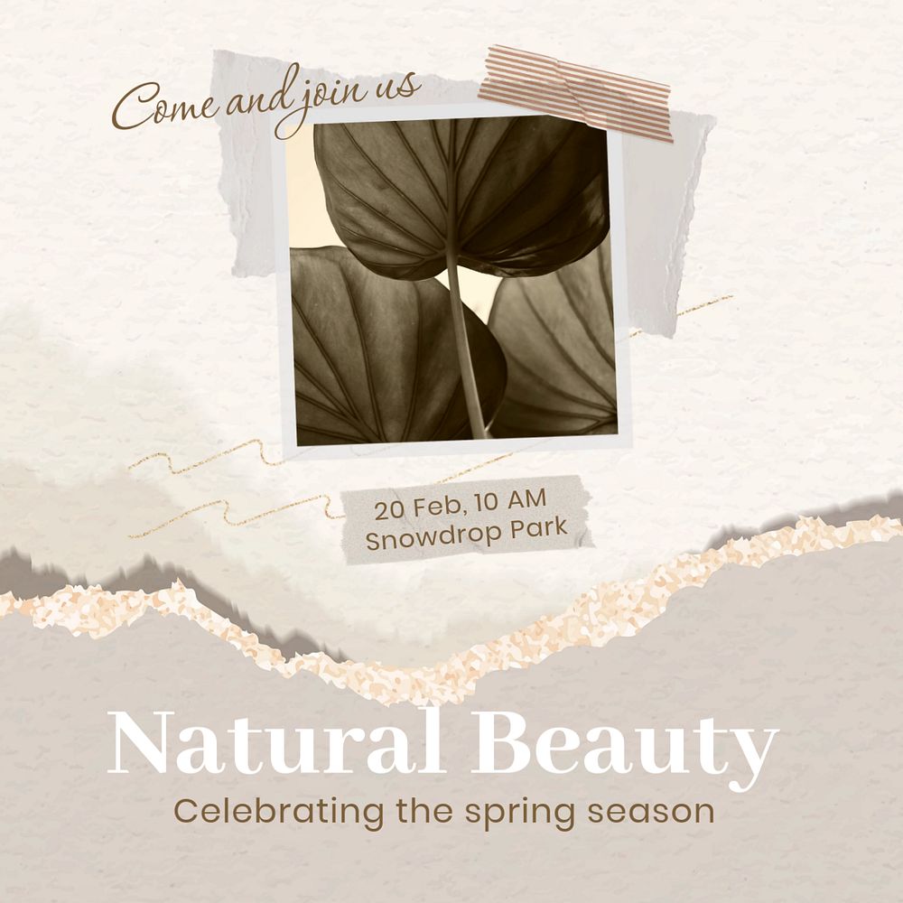 Natural beauty Instagram post template, editable text