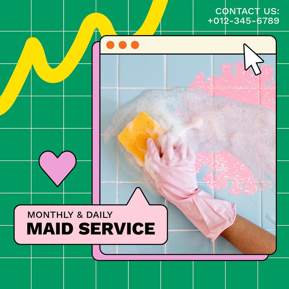 Maid service Instagram post template, editable text