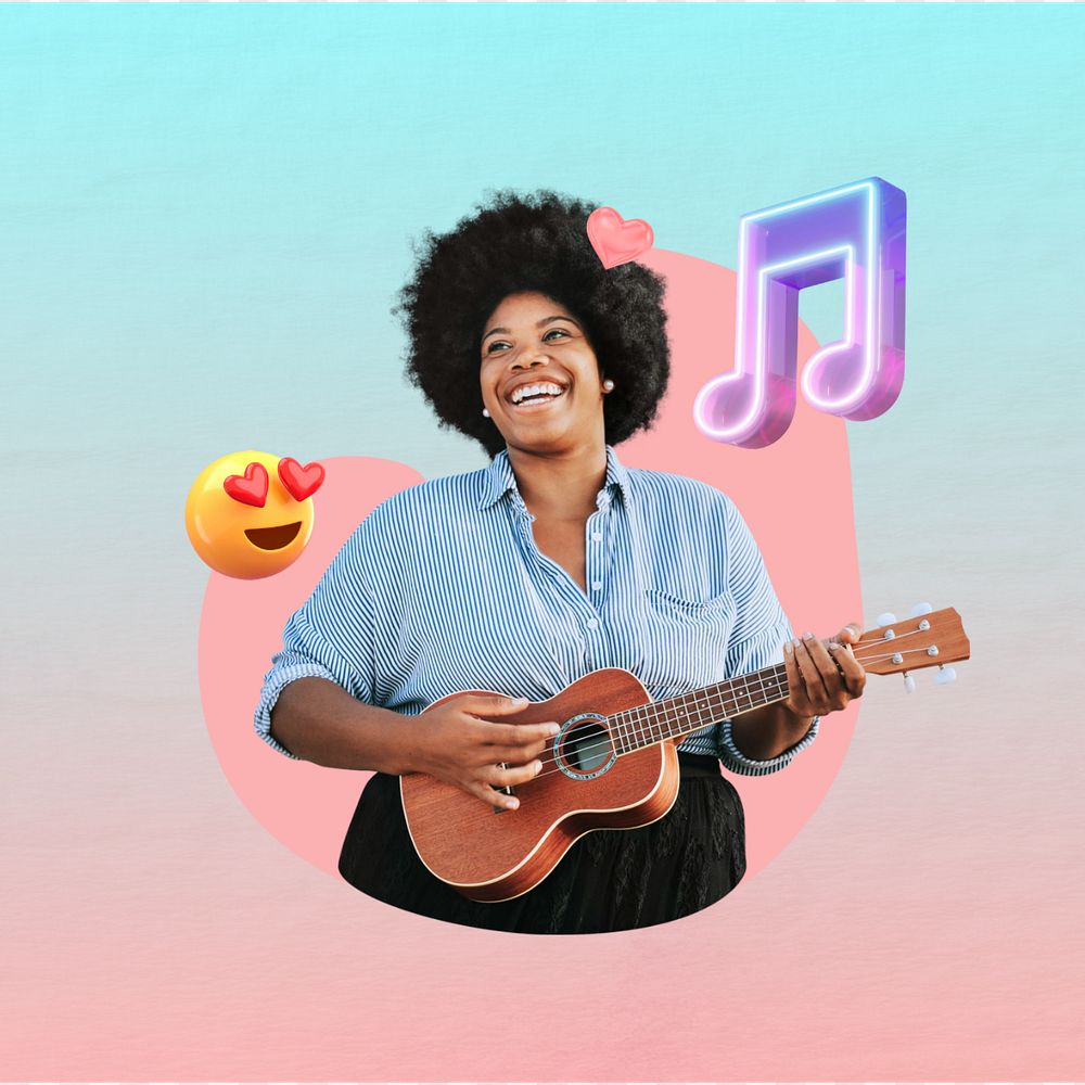 Woman playing guitar, music & hobby  editable remix