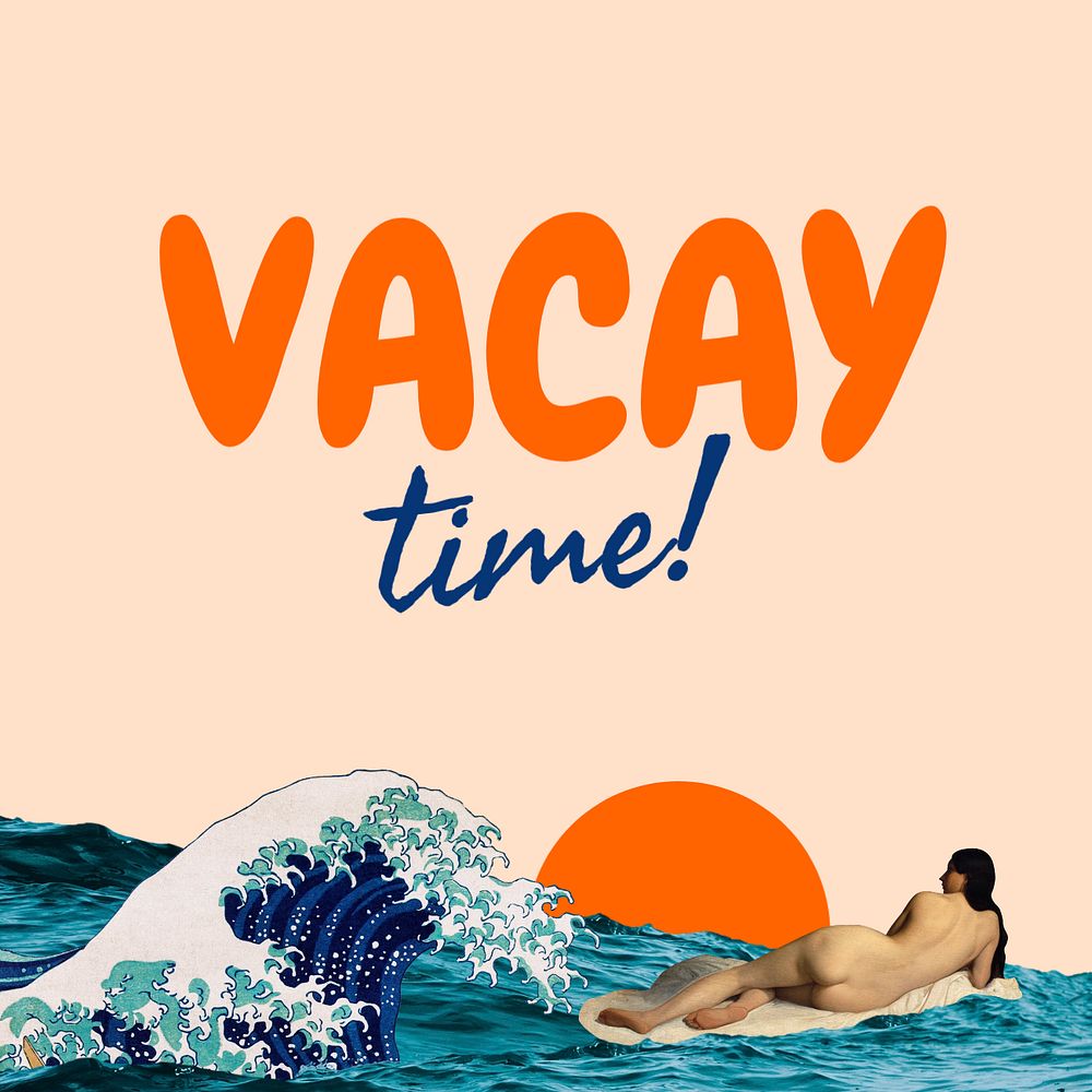 Vacay time Instagram post template, editable text