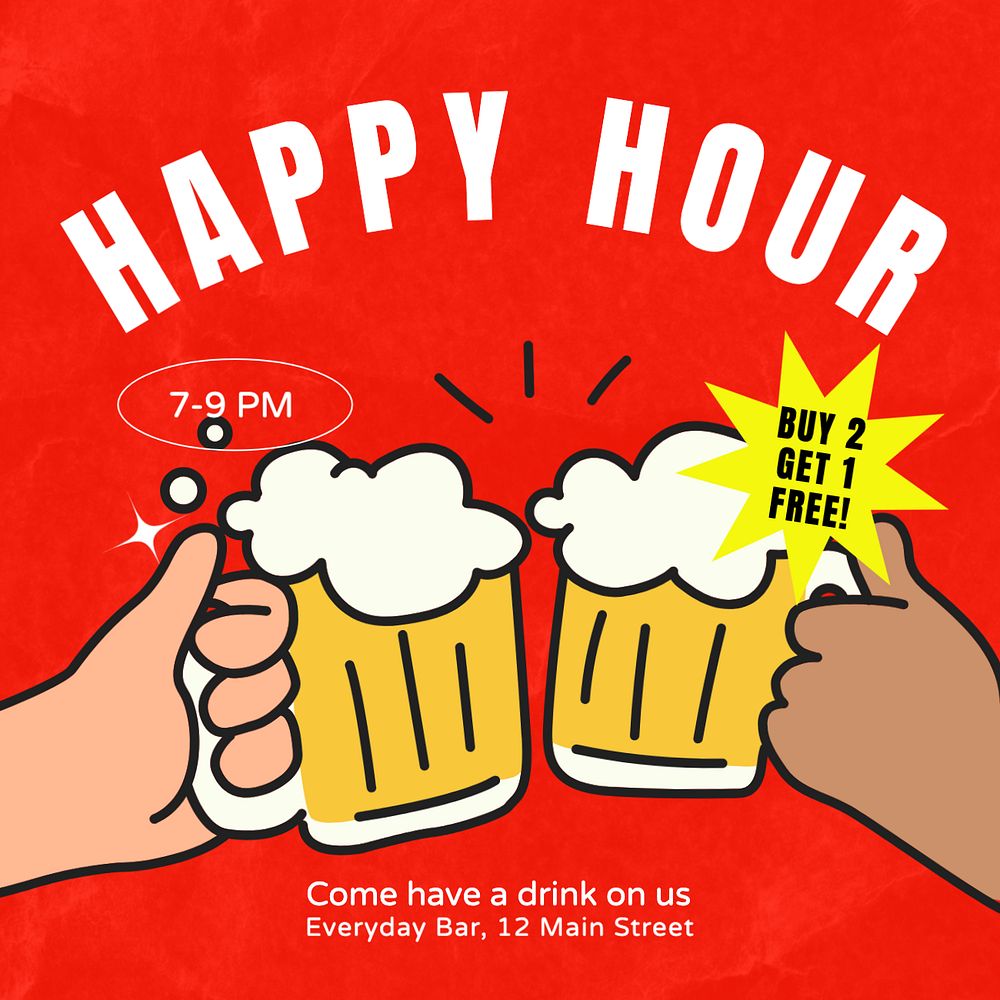 Happy hour Instagram post template, editable text