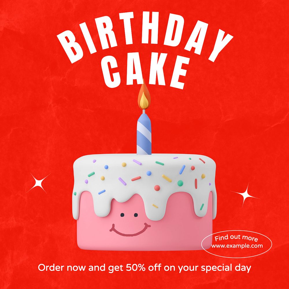 Birthday cake Instagram post template, editable text