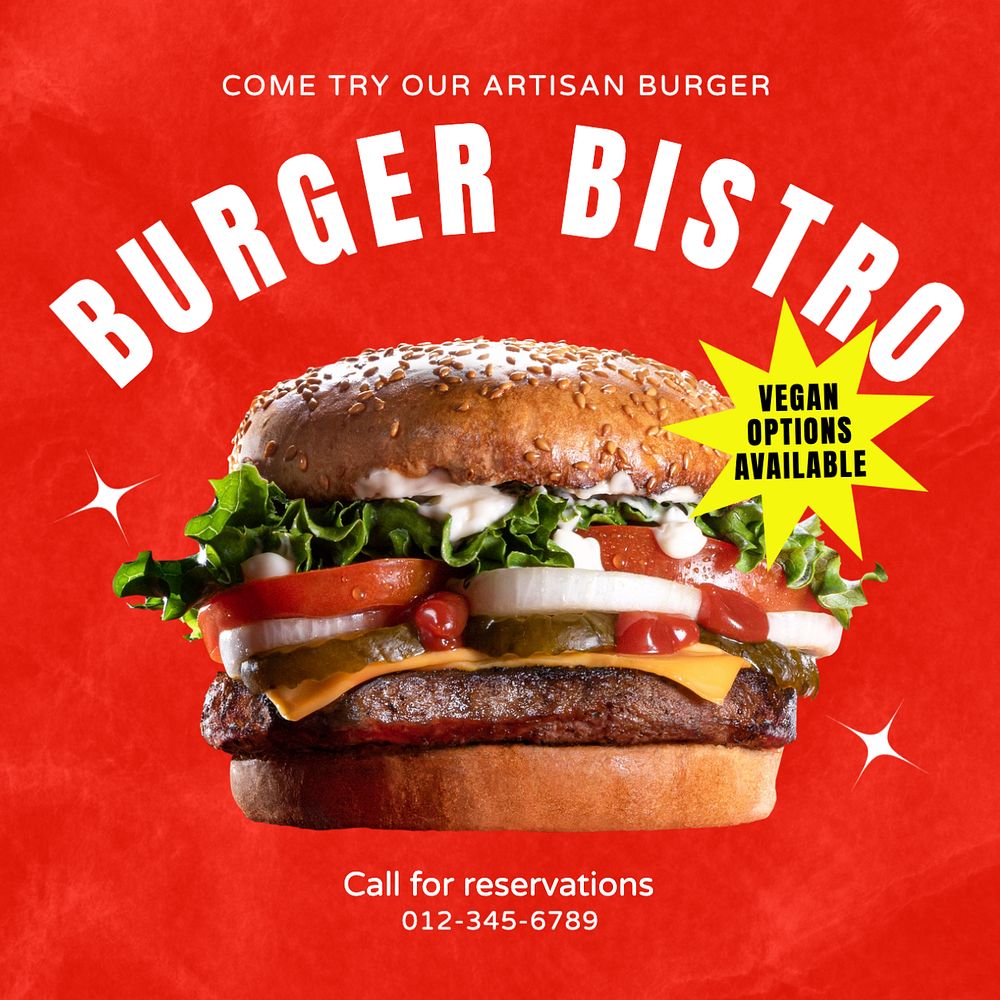 Burger bistro Instagram post template, editable text