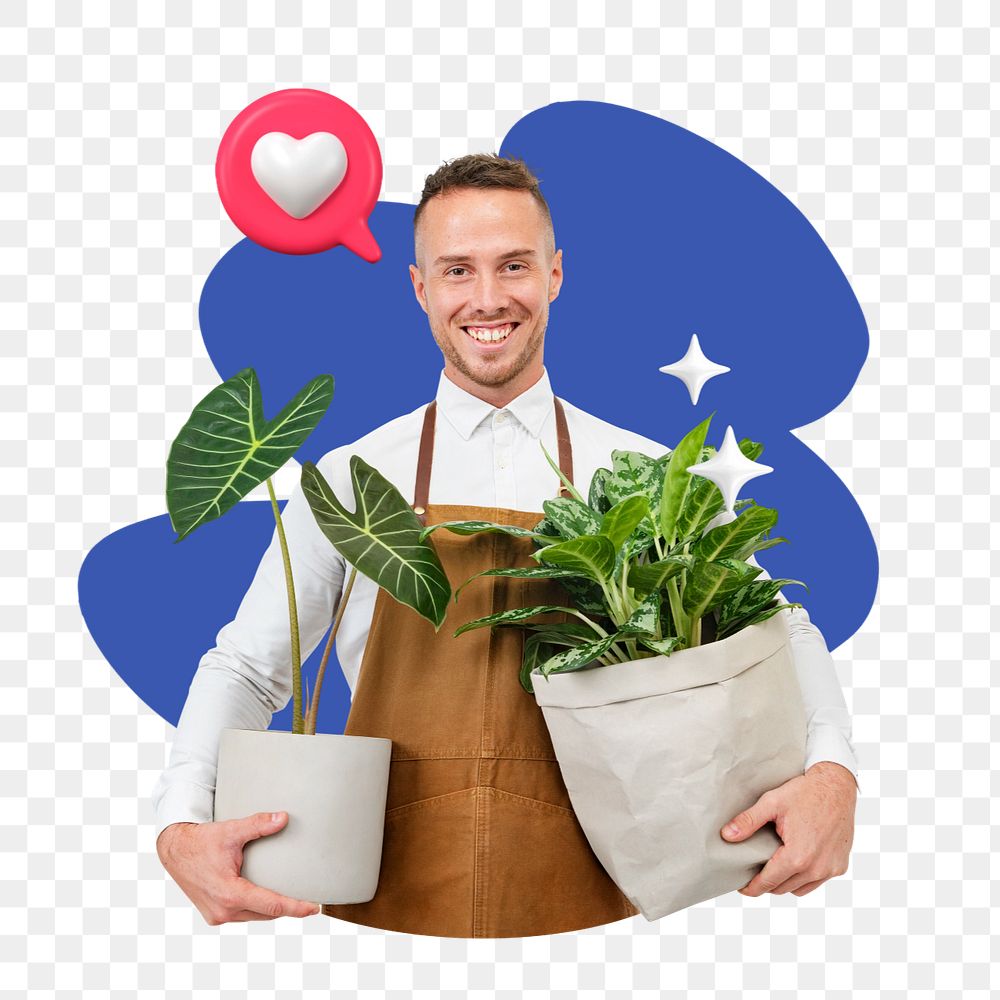 Png plant man, 3D remix, transparent background, editable design