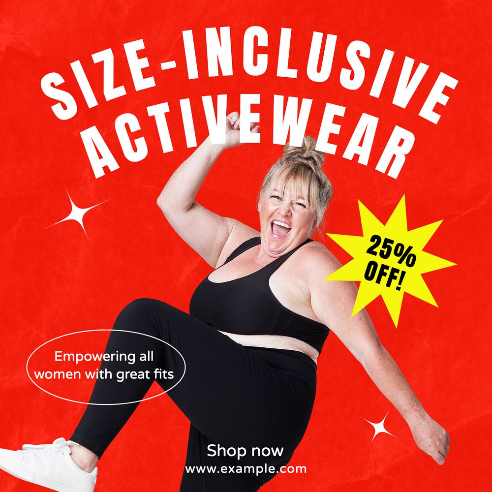 Size-inclusive activewear Instagram post template, editable text