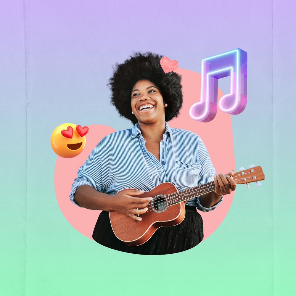 Woman playing guitar, music & hobby  editable remix