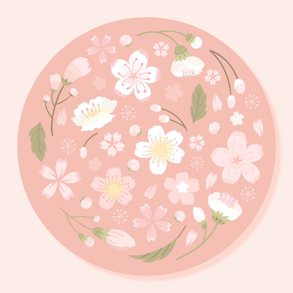 Pink flower, round editable design