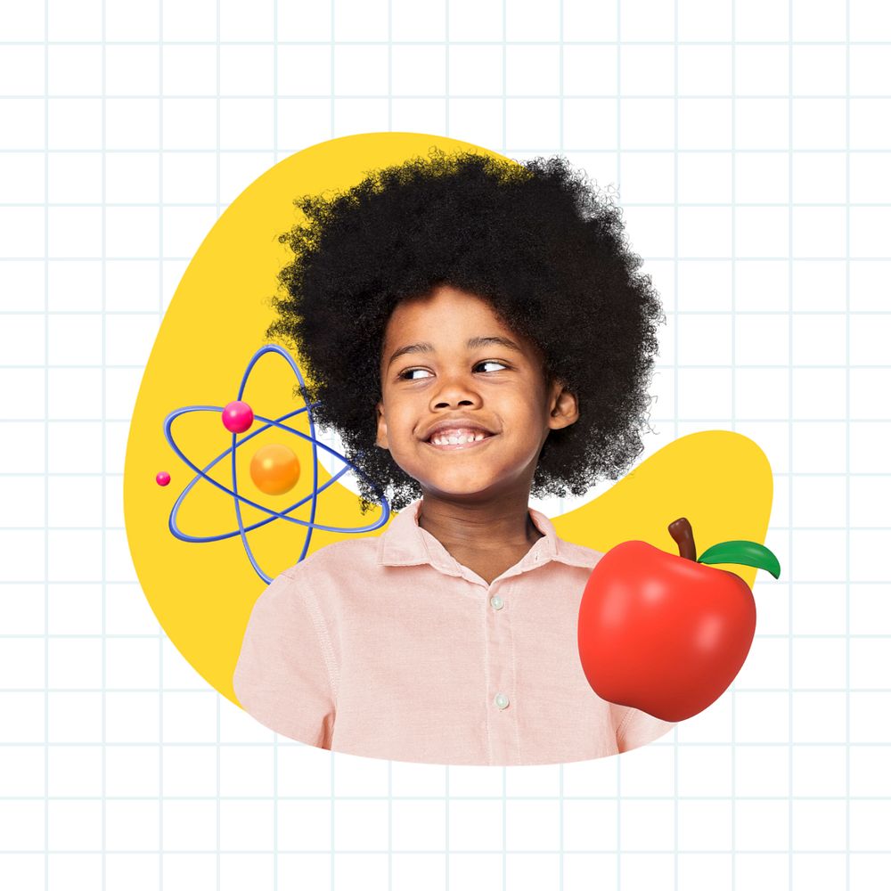 Elementary school boy, 3d remix, editable design