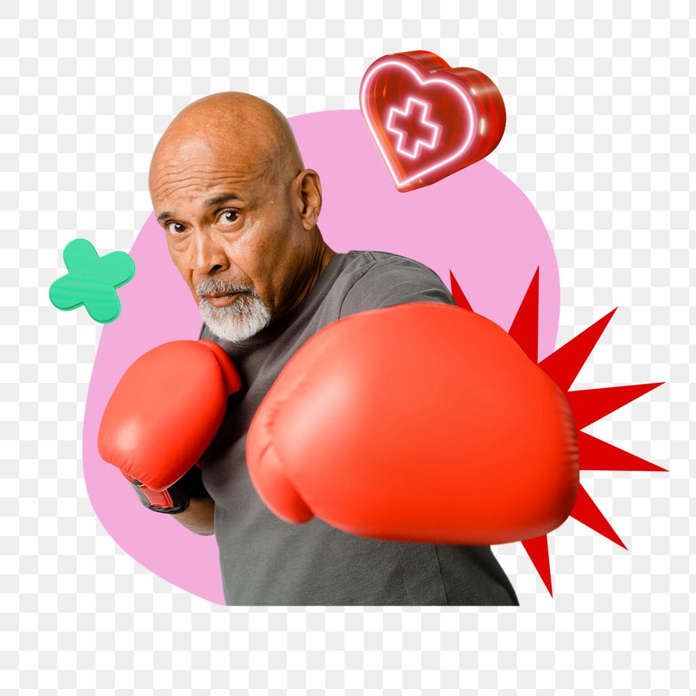 Healthy boxing senior man png, creative health  editable remix