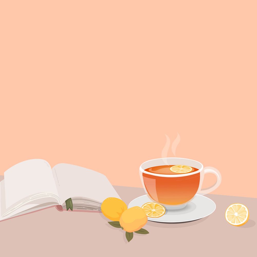 Hot lemon tea background, book reading editable design