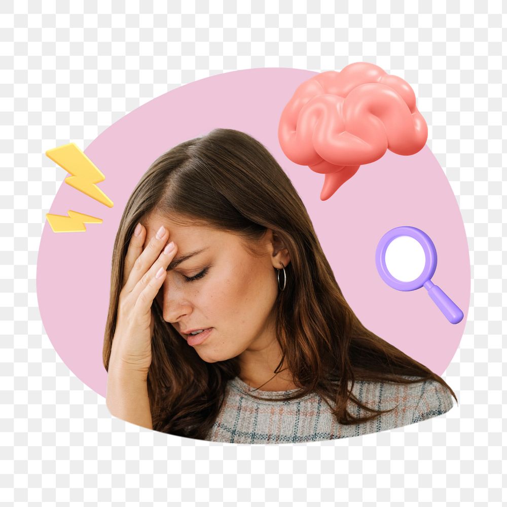 Businesswoman having headache png, creative health  editable remix