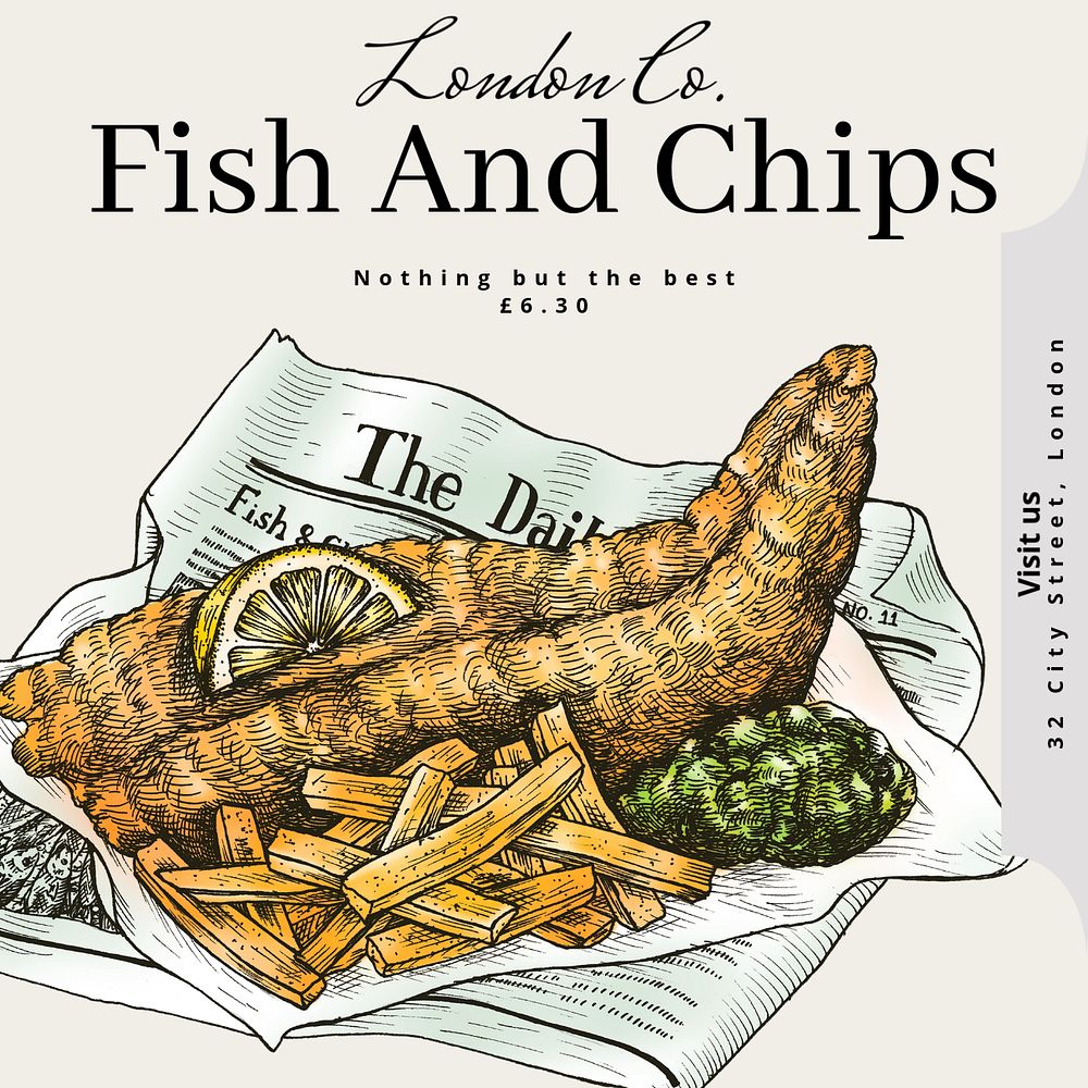 Fish and chips post template, editable social media design