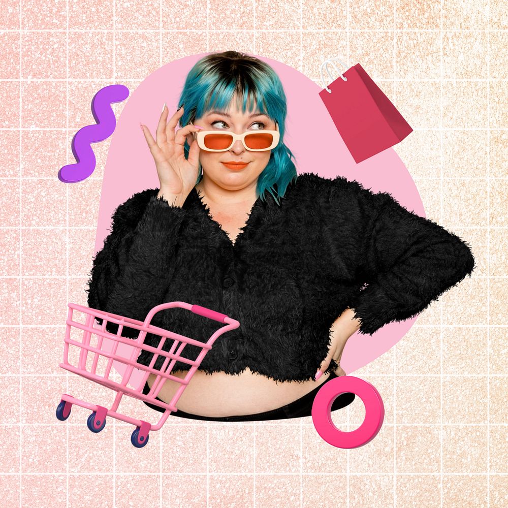 Shopaholic woman, creative  editable remix